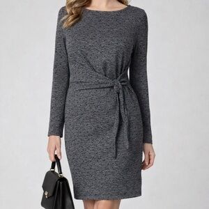 NWT | LOFT Gray black dots wrap style dress tie waist back zip lined Sz L